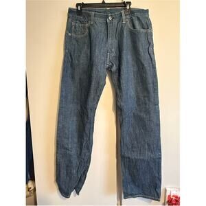 Levi’s 514 Straight Fit Jeans Men’s W36 L34 Blue Denim Faded Distressed Patch